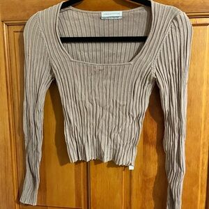 Urban Outfitters Beige Ribbed Long Sleeve Top